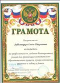 Грамота за профессионализм создание благоприятных условий для организации воспитательно -образовательного процесса,чуткое отношение,внимание и заботу к детям.